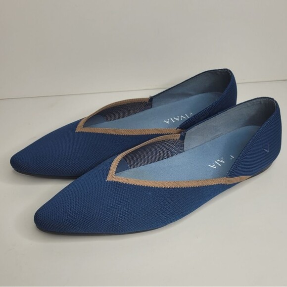 Vivaia Vienna Pointed Toe V-Cut Knit Ballet Flats Shoes Navy Nude Size EU 42 - Picture 1 of 6